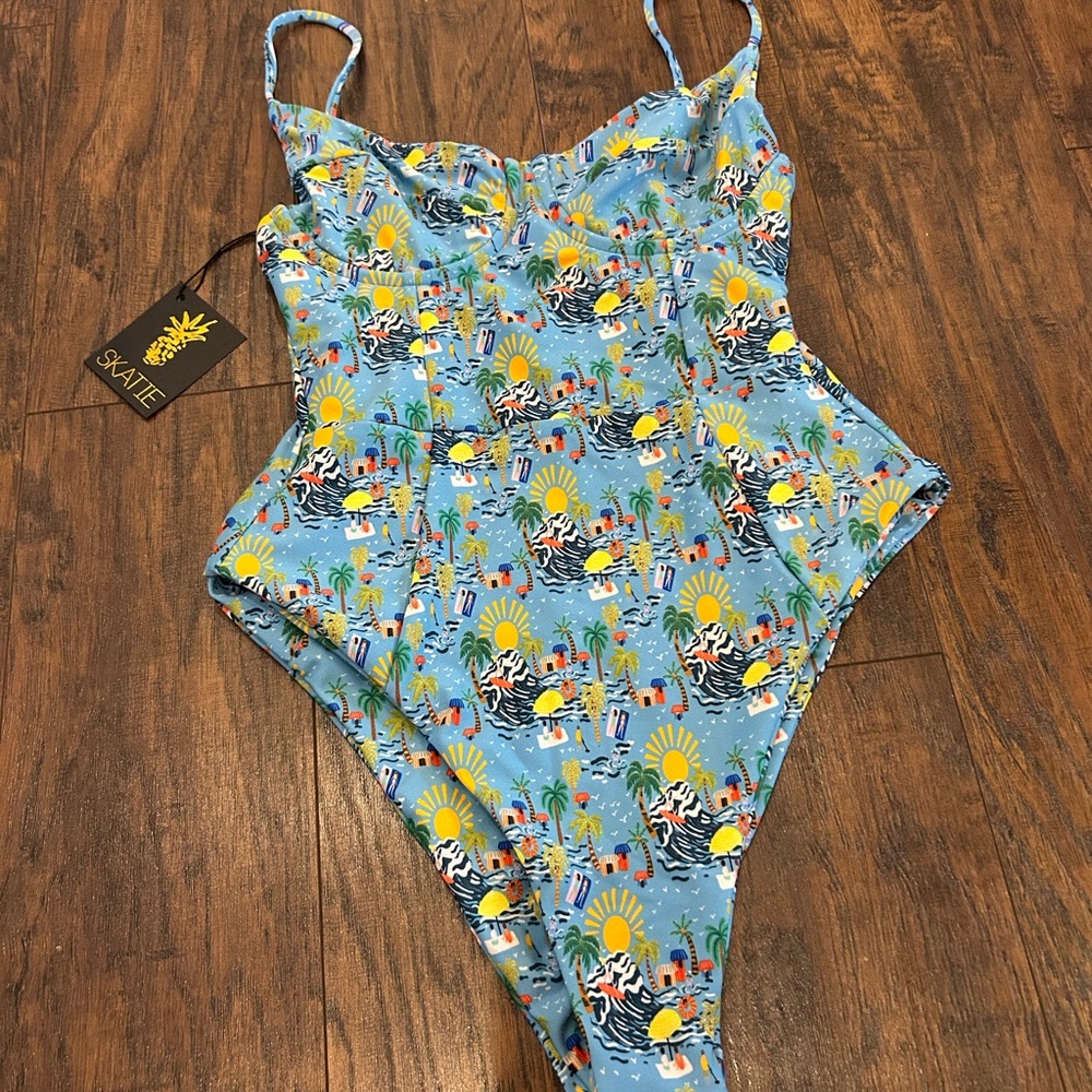 Skatie Blue and Yellow Tropical One Piece Swimsuit